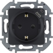Розетка 1-местная с заземлением с защитными шторками 16А с USB C 5В безвинтовое крепление антрацит INSPIRIA