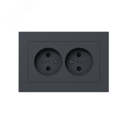 Механизм розетки двойной  16А  без заземления  со шторками  с рамкой  графит Эпика EKF