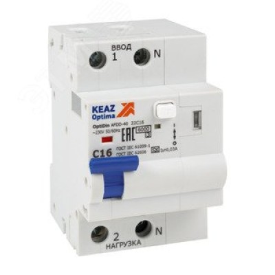 Устройство защиты от дугового пробоя (УЗДП) с АВДТ и защ. от пов. напряж. OptiDin AFDD-40-22C20-A-У3 (2P, C20, 30mA, Uоткл 275В)