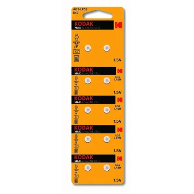 Батарейки Kodak AG2 (396) LR726, LR59 [KAG2-10] MAX Button Cell (100/1000/98000)