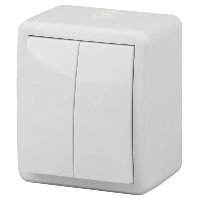 11-1405-01 ЭРА Выключатель двойной с подсветкой IP54, 10АХ-250В, ОУ, Эра Эксперт, белый (16/160/2560
