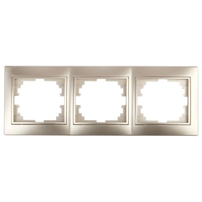 Рамка для розеток и выключателей Intro Plano 1-503-04 на 3 поста горизонтальная, СУ, шампань