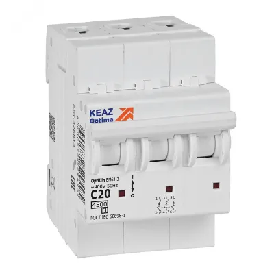 Выключатель автоматический трехполюсный 20А C 4,5кА AC OptiDin BM63-3C20-4,5-УХЛ3