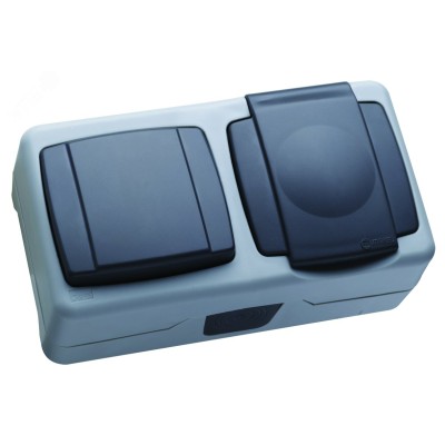 Выключатель одноклавишный и розетка с крышкой IP55