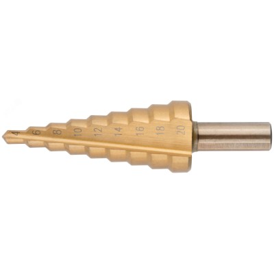 Сверло ступенчатое HSS по металлу, 9 ступеней, 4-20 мм