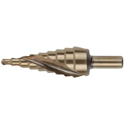 Сверло ступенчатое HSS Co5% ( Р6М5К5 ) по металлу, спиральный профиль, 9 ступеней, 4-20 мм