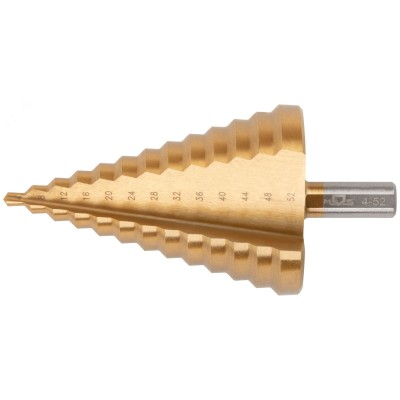 Сверло ступенчатое HSS по металлу, 13 ступеней 4-8-12-16-20-24-28-32-36-40-44-48-52 мм