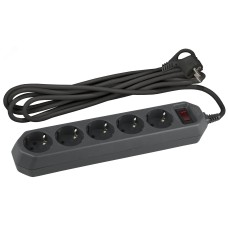 Сетевой фильтр ЭРА  USF-5es-3m-B с базовой защитой с заземлением с выключателем 5 розеток 3м 10А черный