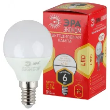 Лампочка светодиодная ЭРА RED LINE LED P45-6W-827-E14 R Е14 / E14 6 Вт шар теплый белый свет