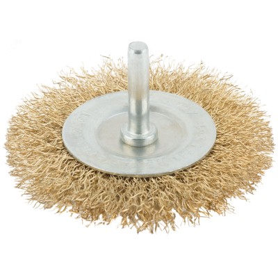 Кордщетка, тип ''колесо'', со штифтом, стальная латунированная волнистая проволока 75 мм