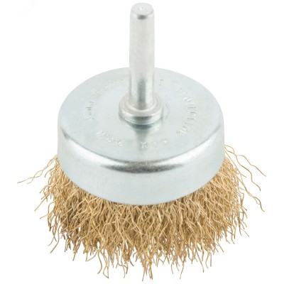 Кордщетка, тип ''чашка'', со штифтом, стальная латунированная волнистая проволока 50 мм