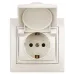 Розетка Intro Plano 1-203-02 с заземлением 2P+E Schuko с крышкой, 16А-250В, IP20, СУ, слоновая кость