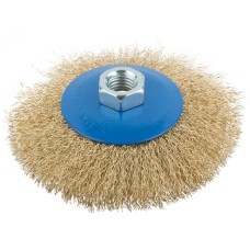 Кордщетка, тип ''колесо'' с наклоном, гайка М14, стальная волнистая латунированная проволока 115 мм