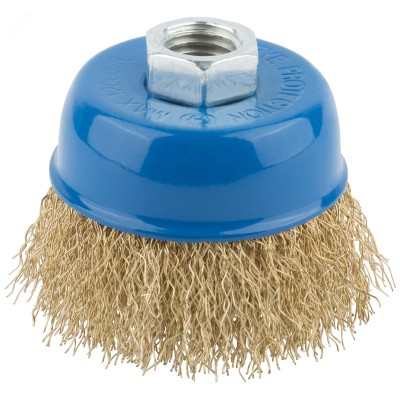 Кордщетка, тип ''чашка'', гайка М14, стальная латунированная волнистая проволока 65 мм