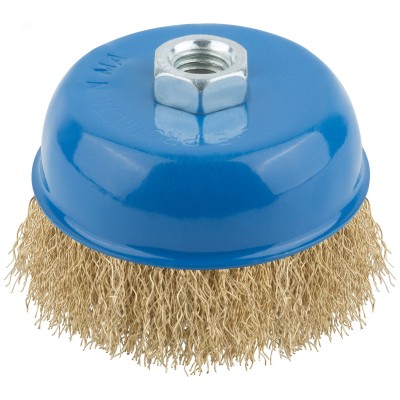 Кордщетка, тип ''чашка'', гайка М14, стальная латунированная волнистая проволока 100 мм