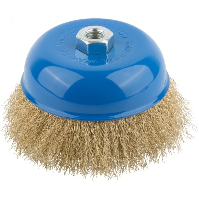 Кордщетка, тип ''чашка'', гайка М14, стальная латунированная волнистая проволока 125 мм