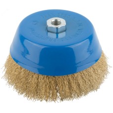 Кордщетка, тип ''чашка'', гайка М14, стальная латунированная волнистая проволока 150 мм