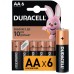 Duracell батарейки щелочные размера AA, 6 шт. в упаковке