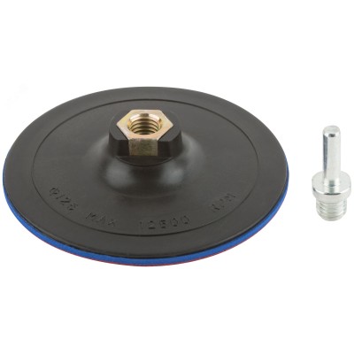 Диск шлифовальный с липучкой, гайка М14 + переходник для дрели, 125х3 мм