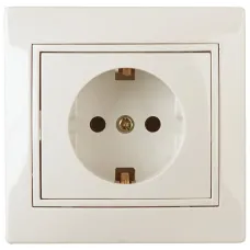 Розетка Intro Plano 1-206-02 с заземлением 2P+E Schuko со шторками, 16А-250В, IP20, СУ, слоновая кость