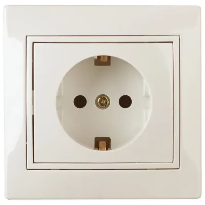 Розетка Intro Plano 1-206-02 с заземлением 2P+E Schuko со шторками, 16А-250В, IP20, СУ, слоновая кость