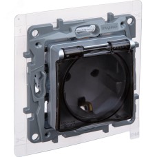 Розетка 1-местная с заземлением с защитными шторками и крышкой 16А IP44 алюминий ETIKA