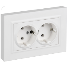 BRITE Розетка 2-местная с заземлением без защитных шторок плоская 16А в сборе РСПл12-3-БрАБ арктический белый IEK