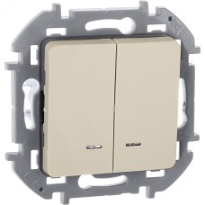 Выключатель 2-клавишный с подсветкой/индикацией 10АХ безвинтовое крепление слоновая кость INSPIRIA