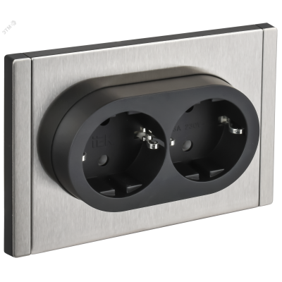 FORTE&PIANO Розетка 2-местная с заземлением без защитных шторок безвинтовое крепление 16А FP724M металл никель IEK