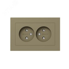 Механизм розетки двойной  16А  без заземления  со шторками  с рамкой  шампань Эпика EKF