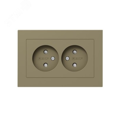 Механизм розетки двойной  16А  без заземления  со шторками  с рамкой  шампань Эпика EKF