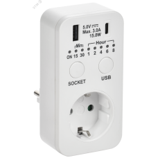 РТЭ-4 Розетка-таймер электронный с USB A+C        15мин-8ч 16А IP20 белый IEK