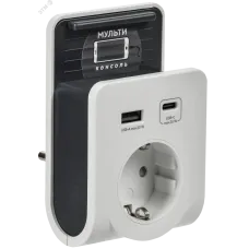 Адаптер Т-03/01 1 место 2P+PE 16А 2хUSB A+C 20Вт с подставкой бело-черный IEK