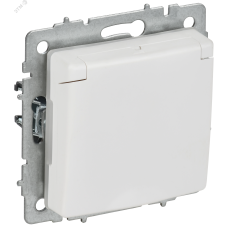 BRITE Розетка 1-местная с заземлением с защитными шторками и крышкой 16А IP44 РСбш10-3-44-БрАБ арктический белый IEK