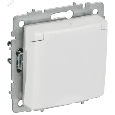BRITE Розетка 1-местная с заземлением с защитными шторками и крышкой 16А IP44 РСбш10-3-44-БрАБ арктический белый IEK