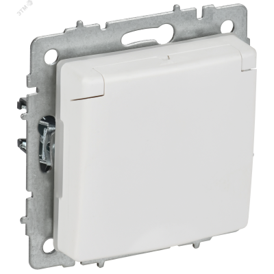BRITE Розетка 1-местная с заземлением с защитными шторками и крышкой 16А IP44 РСбш10-3-44-БрАБ арктический белый IEK