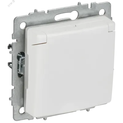 BRITE Розетка 1-местная с заземлением с защитными шторками и крышкой 16А IP44 РСбш10-3-44-БрАБ арктический белый IEK