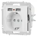 Розетка Intro Accent 6-410-01М , P+E Schuko со шторками, 16А-250В + 2хUSB, IP20, СУ, белый матовый