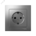 Розетка ATLASDESIGN с заземлением со шторками 16А в сборе сталь