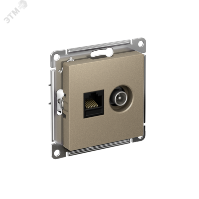 Розетка ATLASDESIGN двойная компьютерная+ТВ RJ45+TV категория 5E механизм шампань