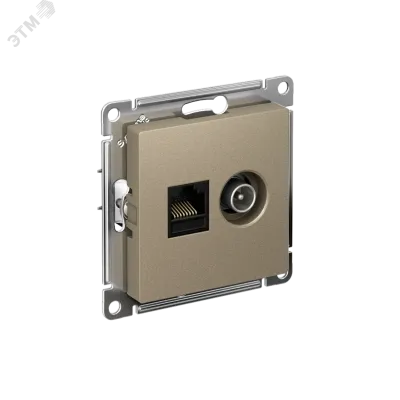 Розетка ATLASDESIGN двойная компьютерная+ТВ RJ45+TV категория 5E механизм шампань