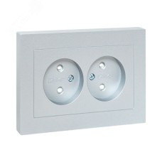 Эпика Механизм розетки двойной 16А без заземления со шторками с рамкой алюминий EKF