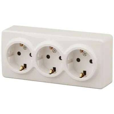11-2208-02 ЭРА Розетка 3х2P+E Schuko, 16A-250В, IP20, ОУ, Эра Эксперт, сл.кость (6/60/1200)