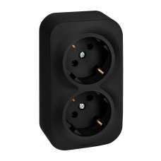 Розетка 2-местная для открытой установки с заземлением без защитных шторок с предварительным подключением 16А черный матовый QUTEO