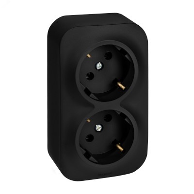 Розетка 2-местная для открытой установки с заземлением без защитных шторок с предварительным подключением 16А черный матовый QUTEO