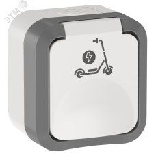 TORS Розетка 1-местная с заземлением защитными шторками и крышкой с иконкой самокат 16А IP55 TS321 серо-белый IEK