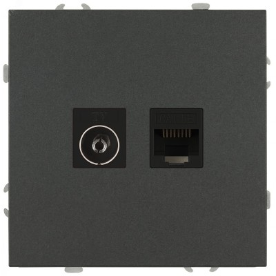 Розетка скрытого монтажа в рамку комбинированная RJ45+TV IP20 графит 15-3110-06 Galaxy