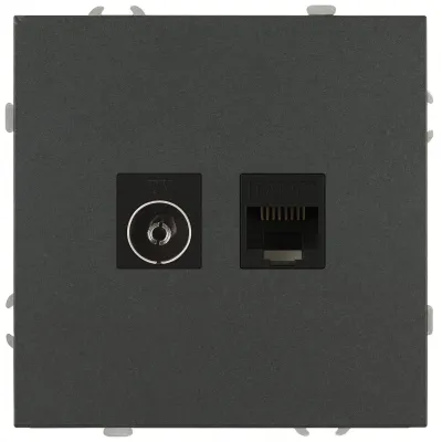 Розетка скрытого монтажа в рамку комбинированная RJ45+TV IP20 графит 15-3110-06 Galaxy