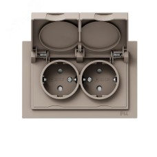 Механизм розетки двойной  16А  IP44  с заземлением  со шторками  с рамкой  с крышками  кремовый Эпика EKF