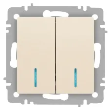 Выключатель Intro Accent 6-105-02 двойной с подсветкой, 10А-250В, IP20, СУ, AL/CU, слоновая кость